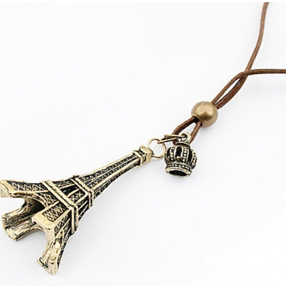 Eiffel Tower Paris Necklace Leather Cord - Picture 8 of 9